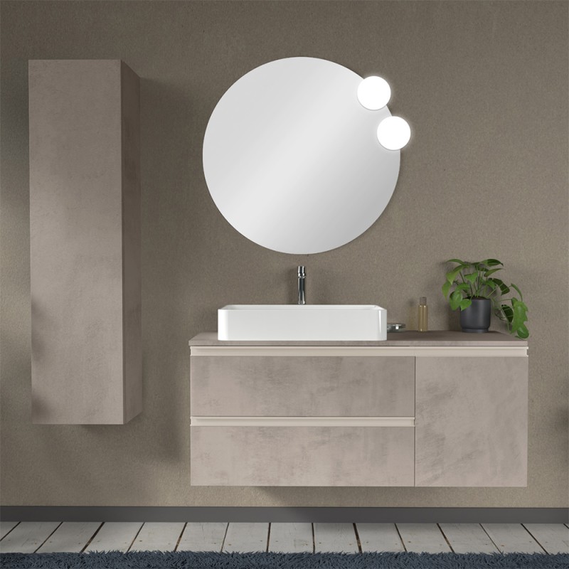 Mobile bagno sospeso 120 cm grigio cemento con anta e cassetti Master