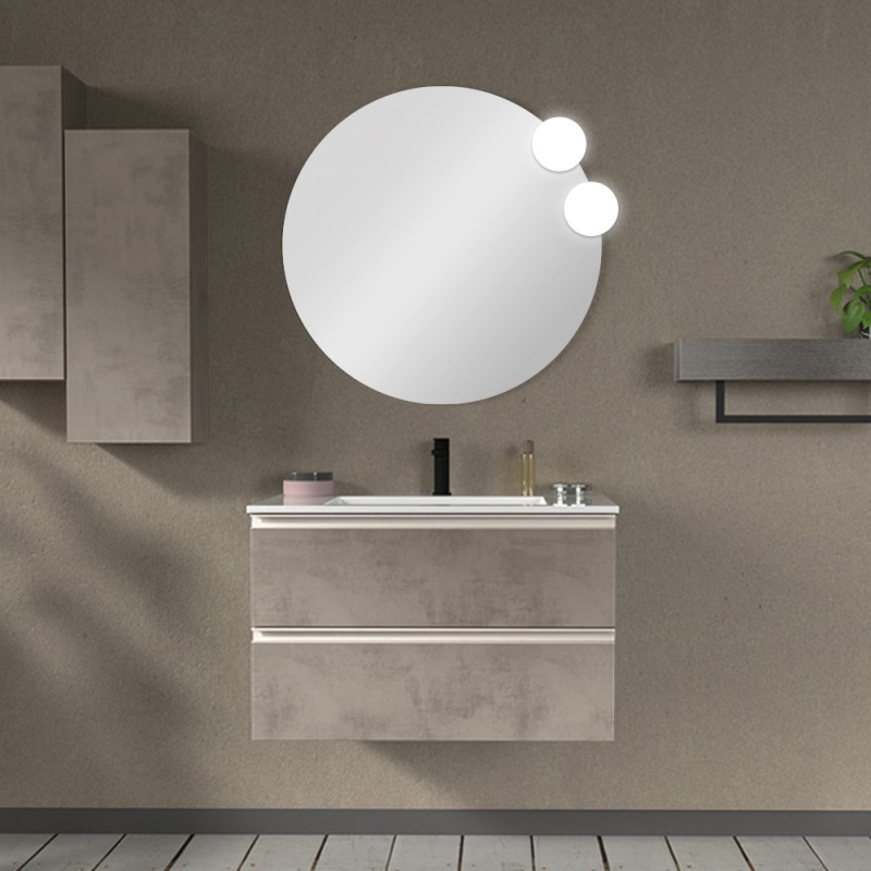 Mobile bagno sospeso 80 cm grigio cemento con lavabo e specchio Master