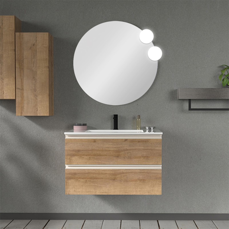 Mobile bagno sospeso 80 cm rovere miele con lavabo e specchio Master