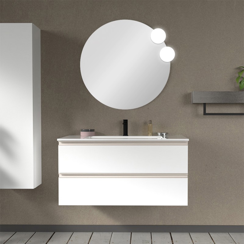 Mobile bagno sospeso 100 cm bianco opaco con lavabo e specchio Master