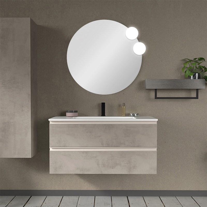 Mobile bagno sospeso 100 cm grigio cemento con lavabo e specchio Master