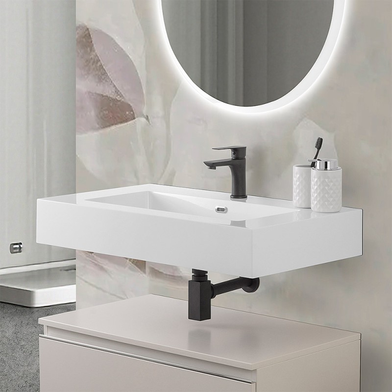 Lavabo sospeso 60 cm in resina bianco lucido Lodi