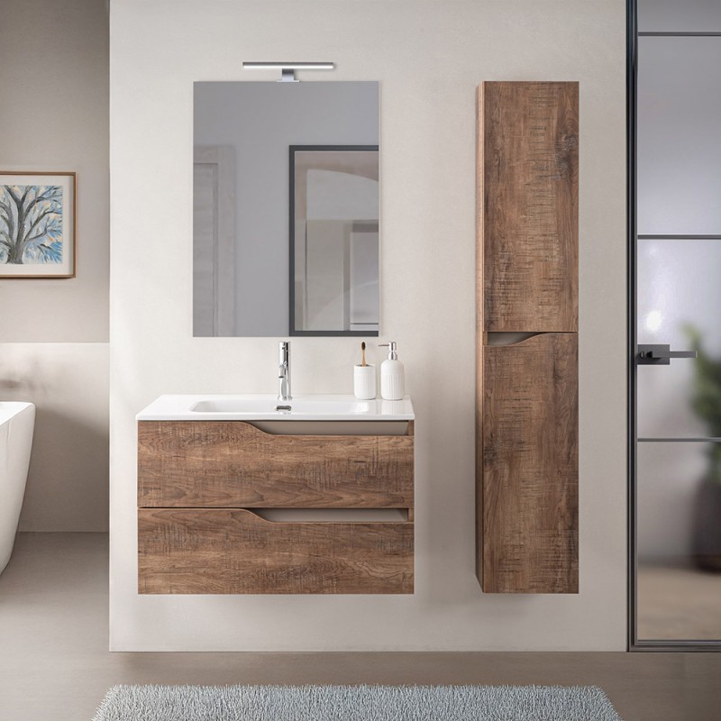 Composizione bagno sospesa 80cm in legno mdf tabacco e tortora Sumya