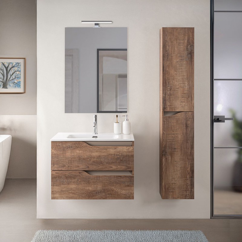 Composizione bagno sospesa 60cm in legno mdf tabacco e tortora Sumya