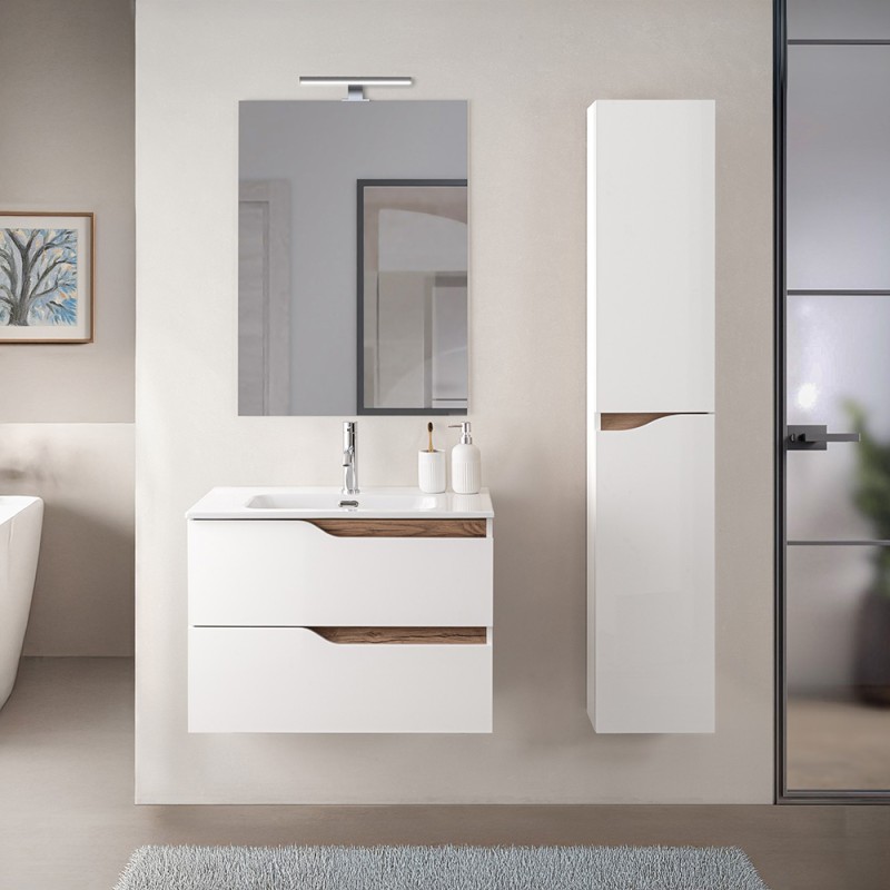 Set mobili bagno sospesi 60cm in legno mdf bianco e quercia Sumya