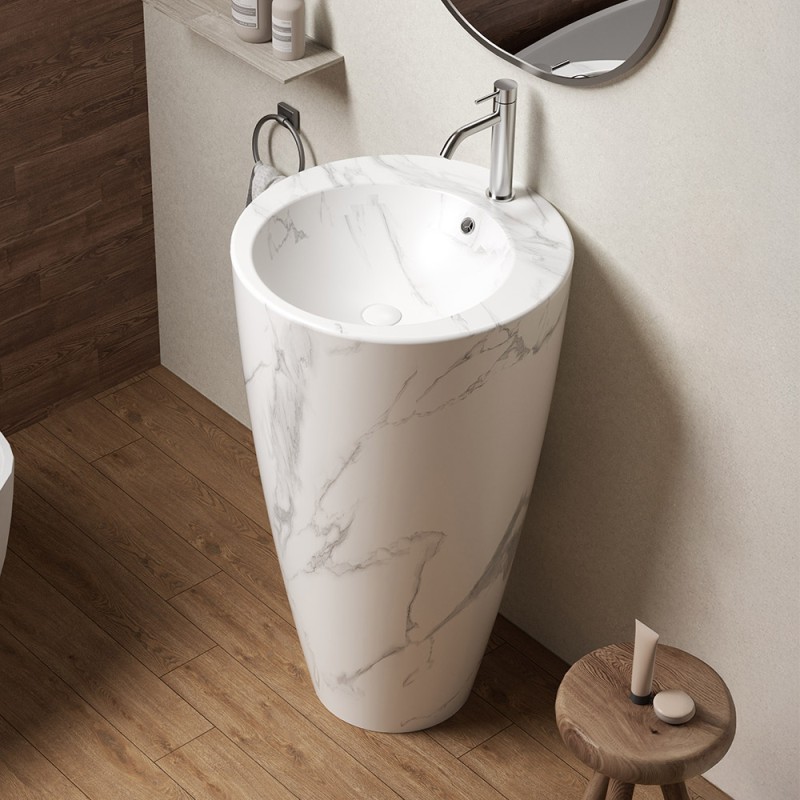 Lavabo freestanding da terra 50x85h cm effetto marmo bianco Tokyo