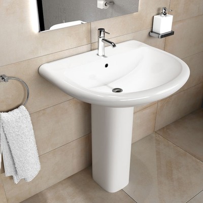 Lavabo bagno con colonna Rak serie Orient in ceramica bianca lucida