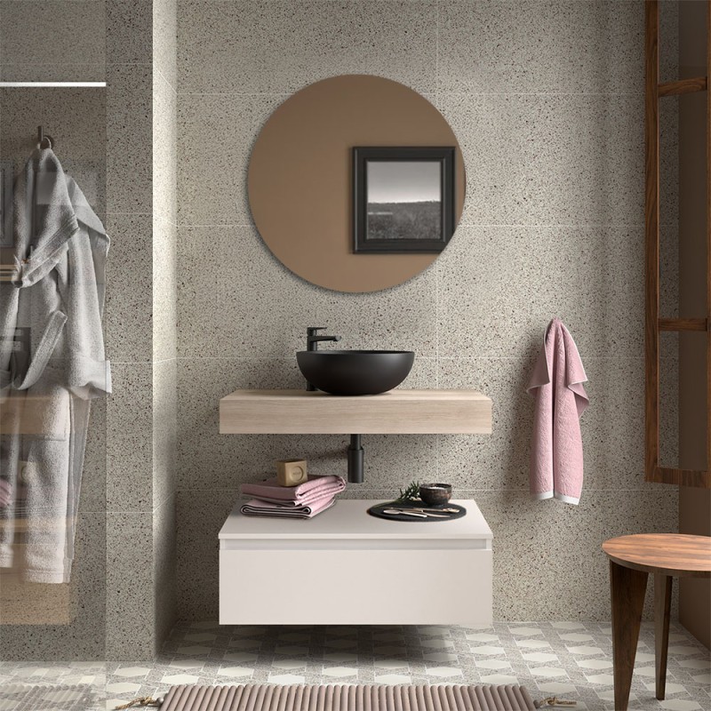 Composizione bagno sospesa 80 cm rovere bali e bianco opaco Sumo