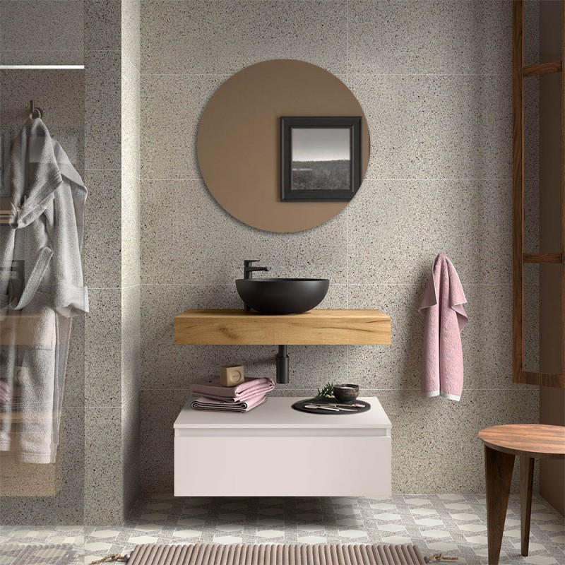 Composizione bagno sospesa 80 cm rovere africa e bianco opaco Sumo