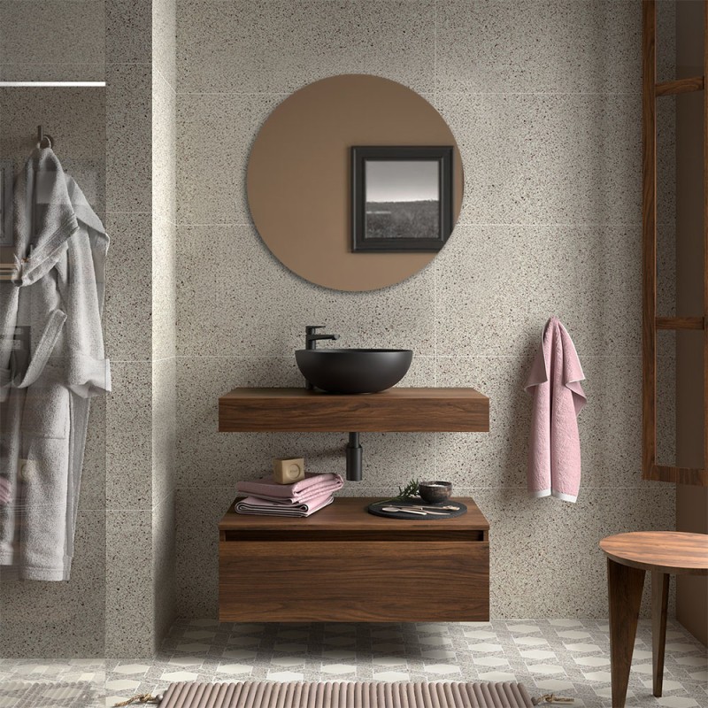 Composizione bagno sospesa 80 cm noce maya con specchio Sumo