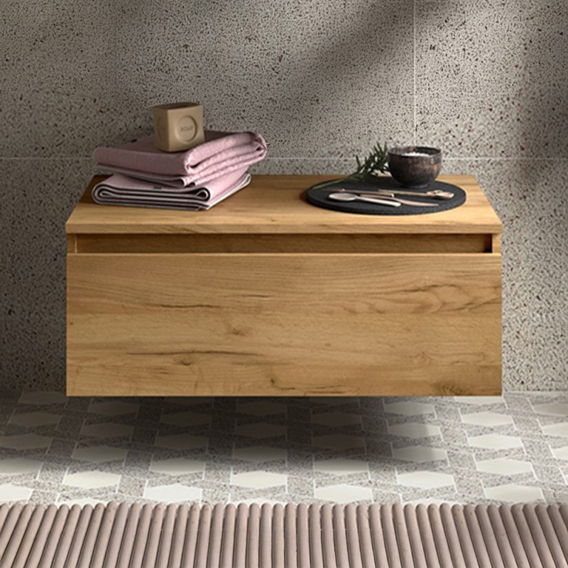 Base sospesa per bagno 60 cm in legno MDF 1 cassetto rovere africa Sumo