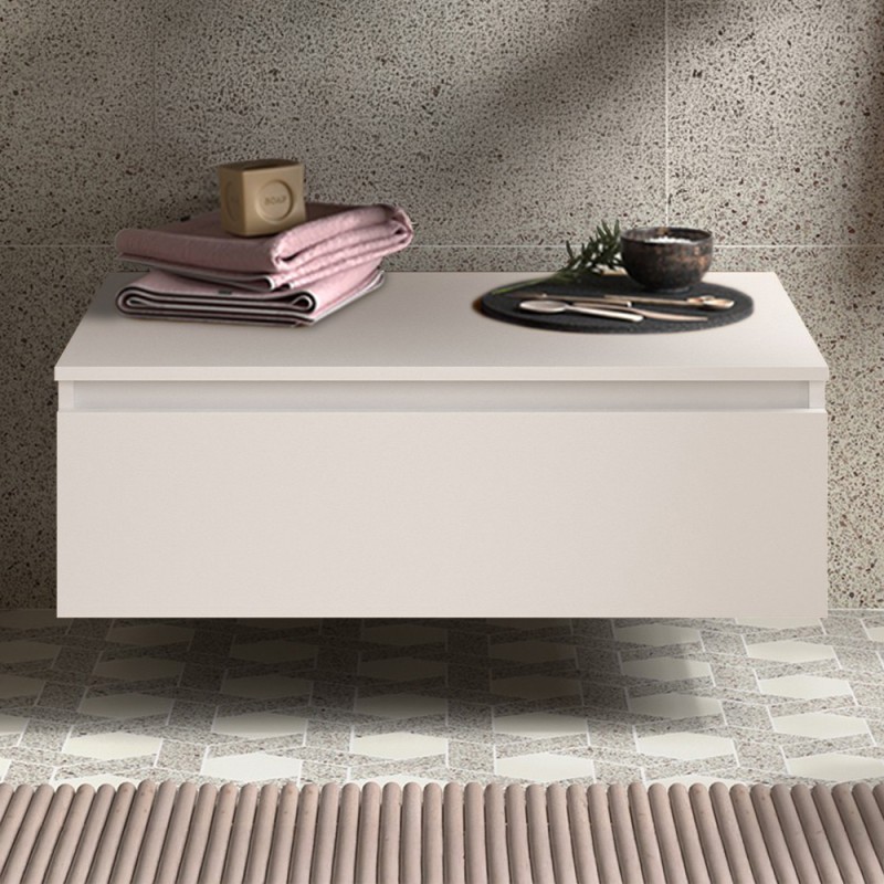 Cassettiera sospesa bagno 80 cm in legno MDF bianco opaco Sumo