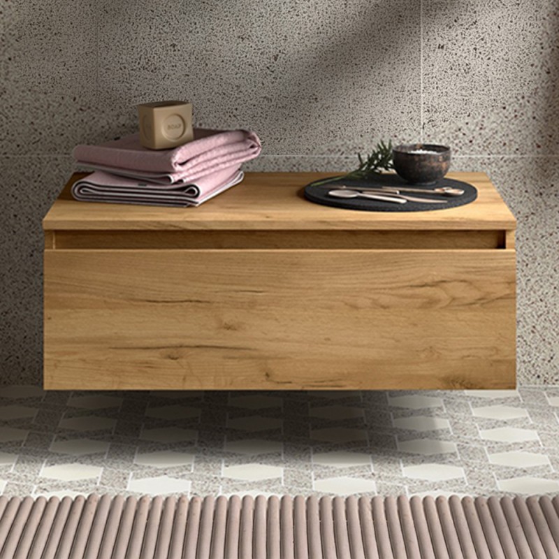 Base sospesa per bagno 80 cm in legno MDF 1 cassetto rovere africa Sumo