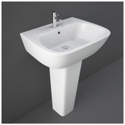 Lavabo bagno con colonna Rak serie One in ceramica bianca lucida