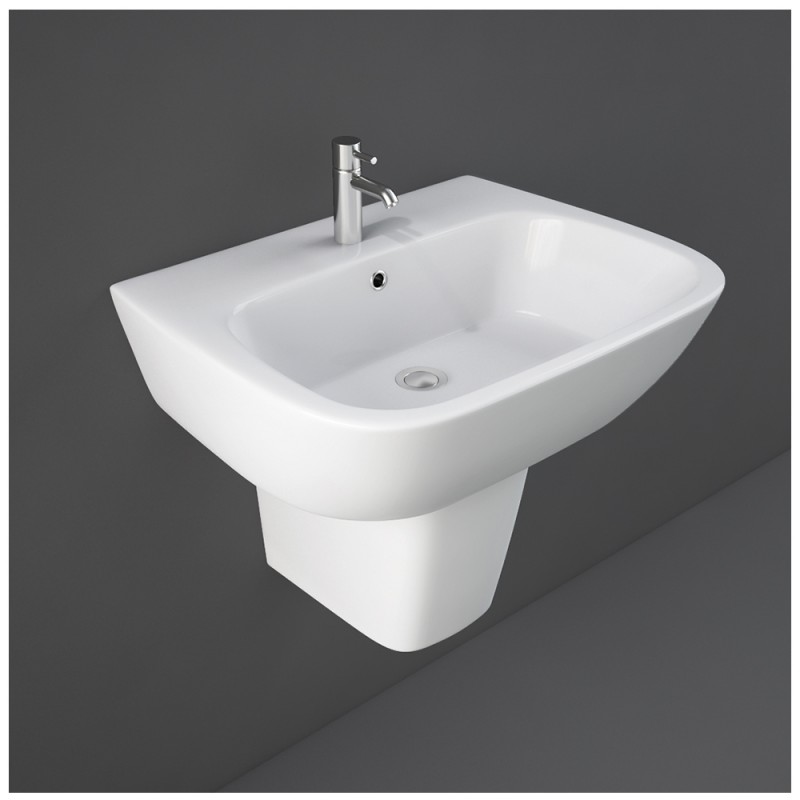 Lavabo bagno Rak serie One 60x46 cm con semicolonna in ceramica lucida 