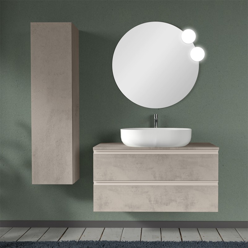 Arredo bagno sospeso 100 cm Master grigio effetto cemento con top e specchio