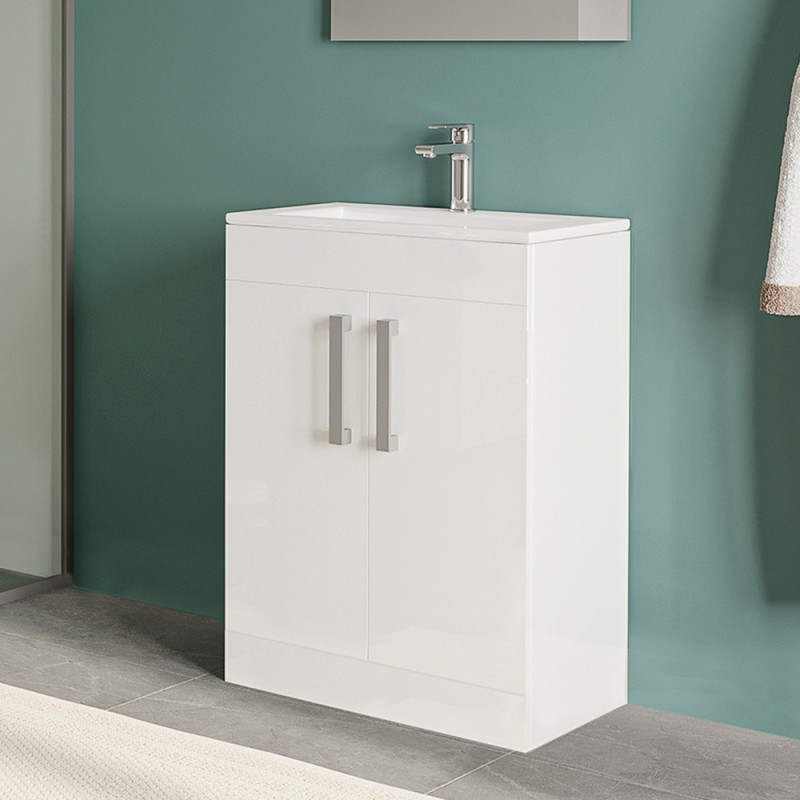 Mobile bagno da terra 60 cm in legno MDF Bianco 2 ante Poket