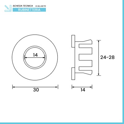 Scheda Tecnica Ghiera con foro cromata per troppo pieno lavabo e bidet da 24 o 28 mm