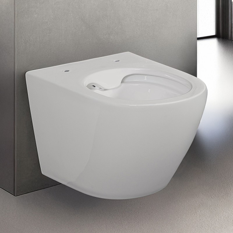 Wc sospeso salvaspazio Rimless in ceramica lucida serie Tokyo 