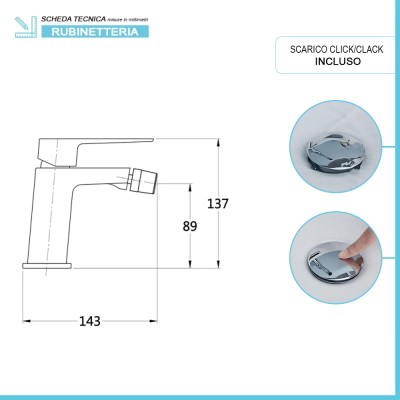 Scheda tecnica rubinetto lavabo bidet Kubo