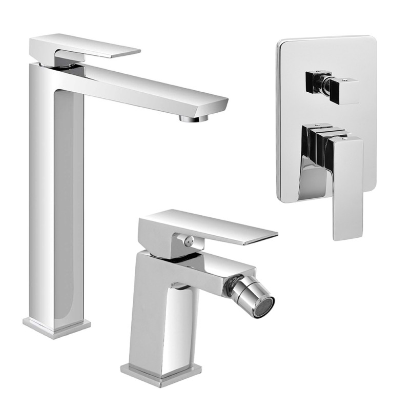 Set di rubinetti lavabo bidet e doccia in ottone cromato Kubo