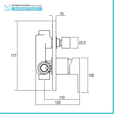 Scheda tecnica rubinetto doccia in ottone cromo Kubo