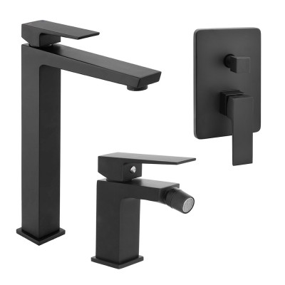 Set di rubinetti lavabo bidet e doccia in ottone nero opaco Kubo