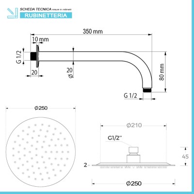 Scheda tecnica Set doccia incasso cromato con soffione 25 e kit doccia completo Gemini