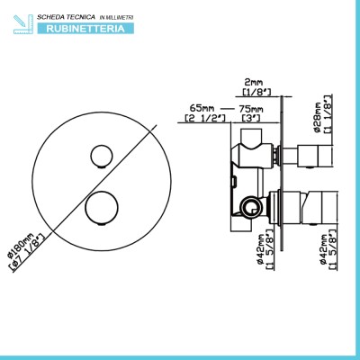 Informazioni tecniche Set doccia incasso cromato con soffione 25 e kit doccia completo Gemini