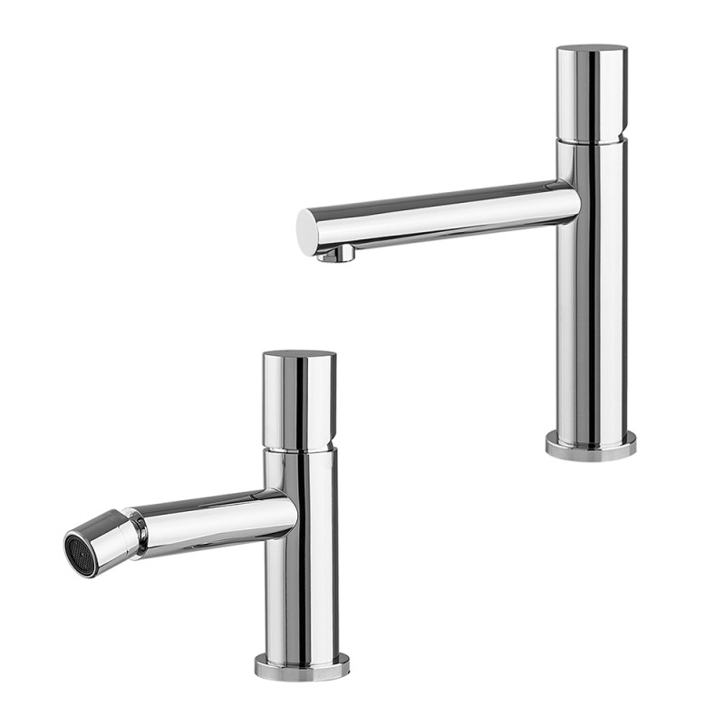 Set miscelatori lavabo e bidet cromo senza leva in acciaio inox Gemini