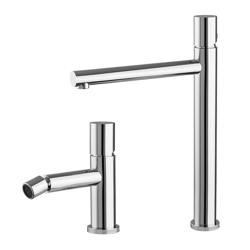 Set miscelatori lavabo alto e bidet cromo senza leva in acciaio inox Gemini