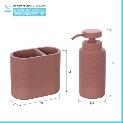 Scheda tecnica Set accessori bagno 4 pezzi in poliresina terracotta Marica