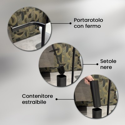 Informazioni Piantana porta rotolo e scopino da appoggio in acciaio nero opaco Style