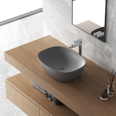 Lavello bagno da appoggio ovale 50x38 cm grigio scuro opaco Tokyo