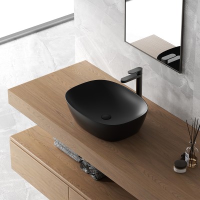 Lavello bagno da appoggio ovale 50x38 cm nero opaco Tokyo