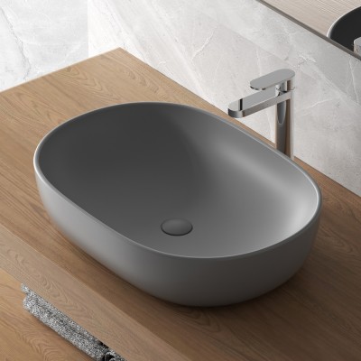 Lavabo da appoggio ovale 60x41 cm grigio scuro opaco Tokyo