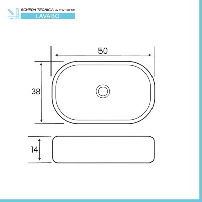 Scheda tecnica Lavandino da appoggio ovale 50x38 cm bianco opaco Tokyo