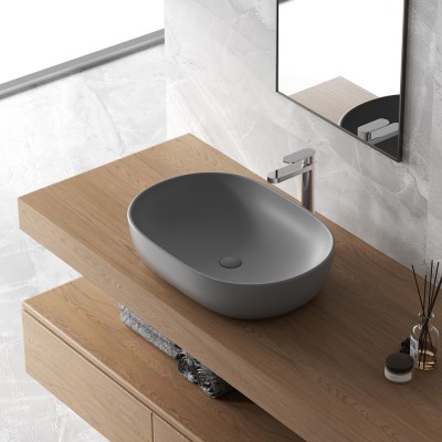 Lavello bagno da appoggio ovale 60x41 cm grigio scuro opaco Tokyo