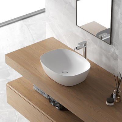 Lavello bagno da appoggio ovale 50x38 cm bianco opaco Tokyo