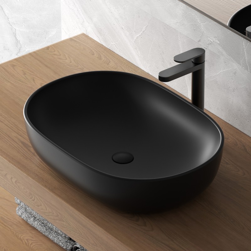 Lavabo da appoggio ovale 60x41 cm nero opaco Tokyo