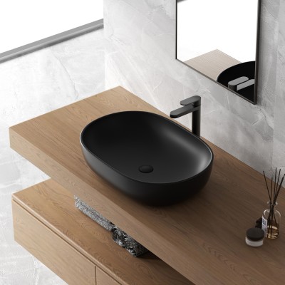 Lavello bagno da appoggio ovale 60x41 cm nero opaco Tokyo