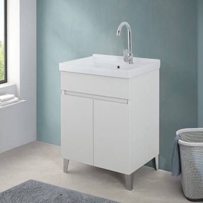 Mobile lavatoio 60x46,8 cm bianco frassinato con vasca in ceramica bianca