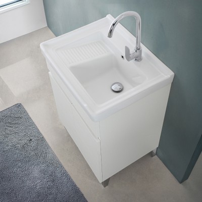 Mobile lavanderia 60x46,8 cm bianco frassinato con vasca in ceramica bianca