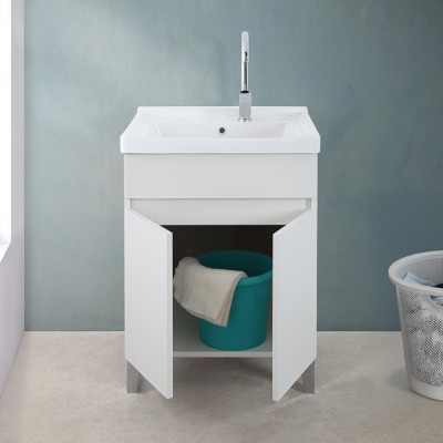 Ante Mobile lavatoio 60x46,8 cm bianco frassinato con vasca in ceramica bianca