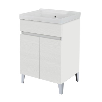 Mobile lavatoio 60x46,8 cm bianco frassinato con pilozzo in ceramica bianca