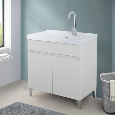 Mobile lavatoio 79x46,8 cm bianco frassinato con vasca in ceramica bianca