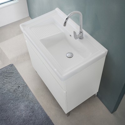 Mobile lavanderia 79x46,8 cm bianco frassinato con vasca in ceramica bianca