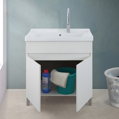 Ante Mobile lavatoio 79x46,8 cm bianco frassinato con vasca in ceramica bianca