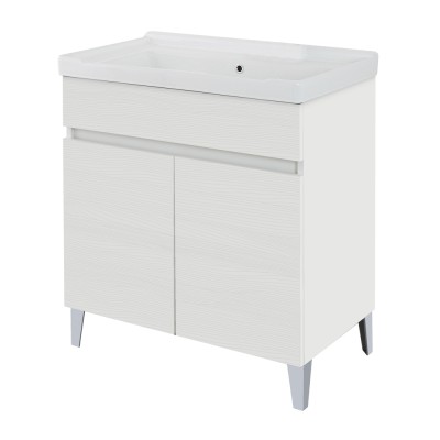 Mobile lavatoio 79x46,8 cm bianco frassinato con pilozzo in ceramica bianca