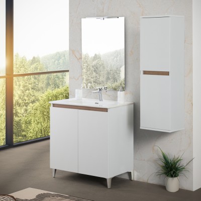 Ante chiuse Mobile bagno a terra 80 cm bianco e rovere con 2 ante soft-close Kleo